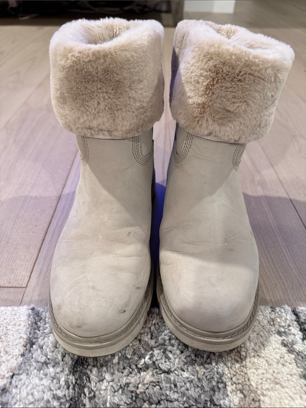 Timberland Women's Fold-Over Faux Fur Winter Boots in Light Beige